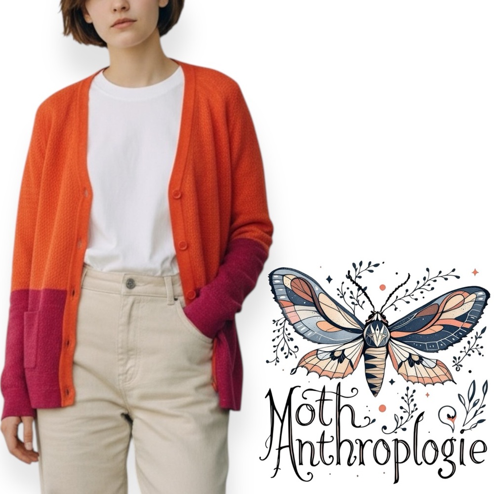 Anthropologie Moth orange and pink colorblock Pointelle Knit cardigan sweater XS - Picture 10 of 10